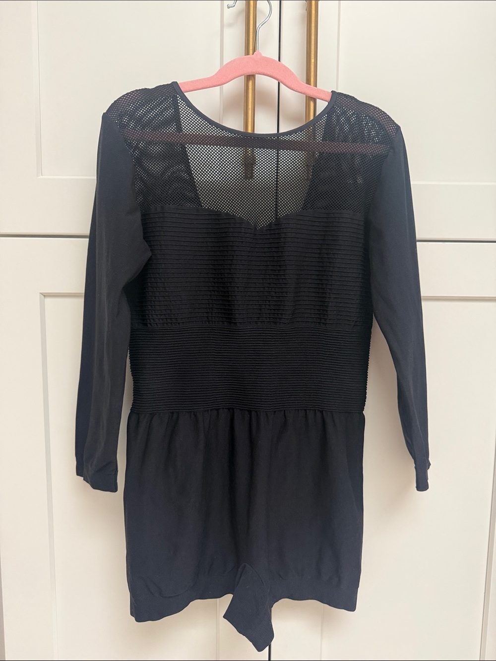 BCBGeneration Black Sheer Mesh 3/4 Sleeve Romper